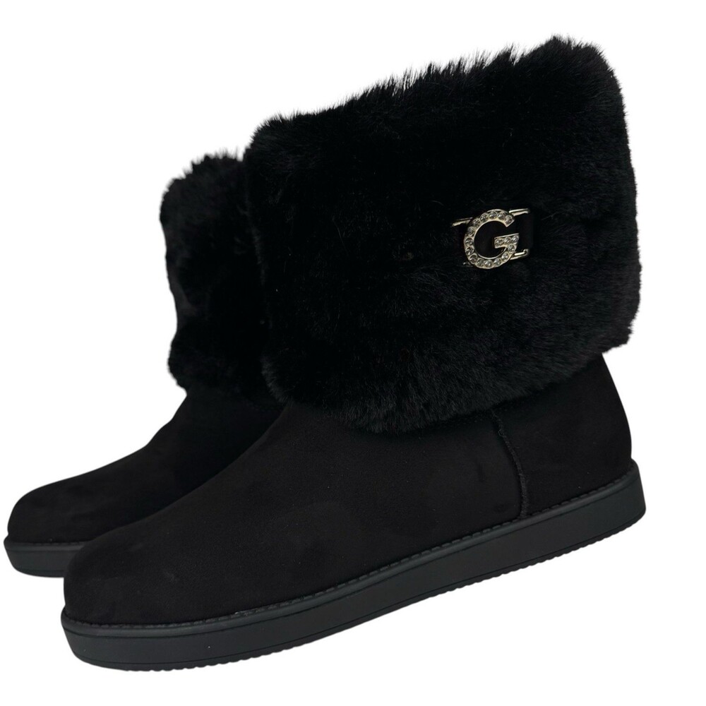 G by Guess Womens Size 10 Aleya Winter Bootie Boots Black Faux Suede Fur New - Picture 4 of 8